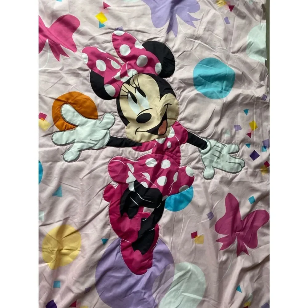 Disney Minnie Mouse Pink Polka Dot Reversible Comforter Toddler Size